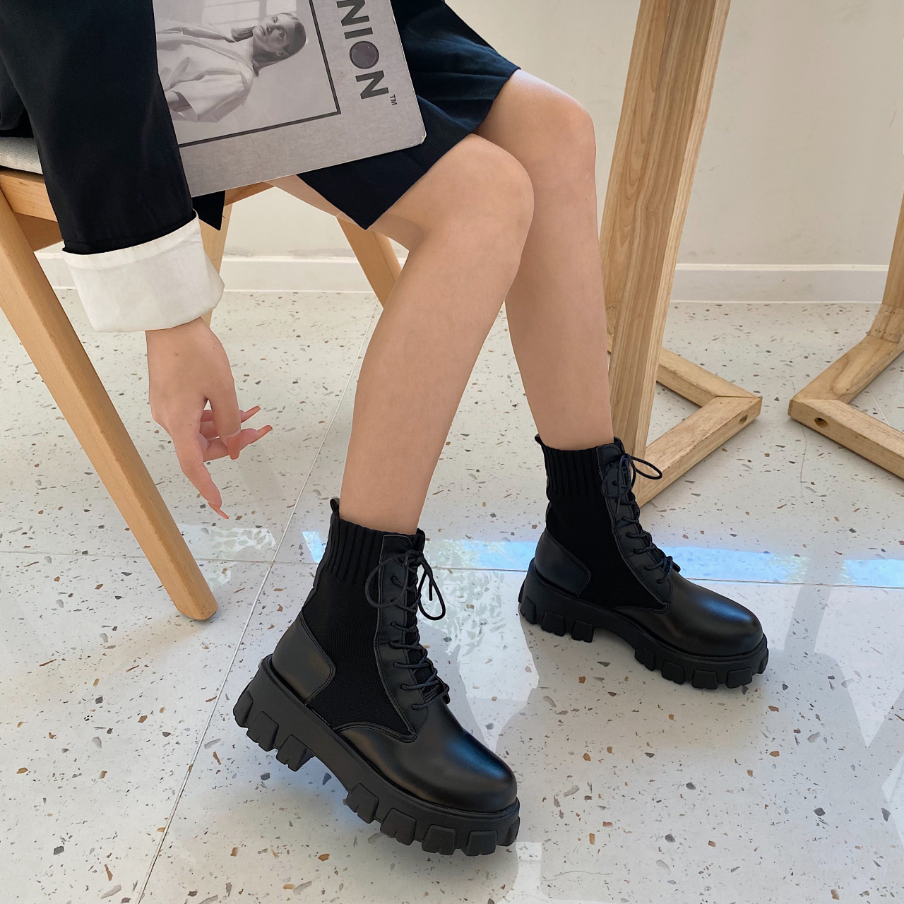 Boots Women Platform Boots 2022 Fashion Fall Winter Chunky Heel Knit Punk Rock Gothic Combat Ankle Boot Plus Size 43 J220923