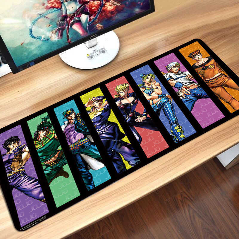 Mouse Pads Wrist Rests 80x30cm Gaming Mousepad Locking Edge Anime Computer Rubber Mouse Pad for JOJO Bizarre Adventure Large Cartoon Keyboard Desk Mat