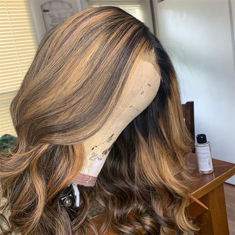 Highlight Brown Body Wave 360 Lace Frontal Wig Simulation Human Hair Wigs For Women Pre Plucked Honey Blonde Colored Cheap Brazilian Wigs