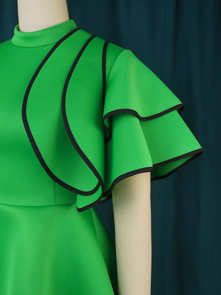 Women's Plus Size Green Short Sleeve Ruffled Peplum Blouse Elegant Patchwork T-Shirt Office Work Evening Party Tops