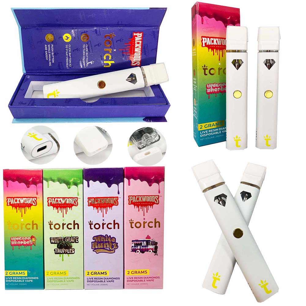 Packwoods Torch Diamond Disposable Vape Pens E cigarettes Starter kit 360mAh Rechargeable Battery empty 2.0 grams cartridges ceramic coil 2ml pods with packaging
Packwoods Torch Diamond Disposable Vape Pens E cigarettes Starter kit 360mAh Rechargeable Battery empty 2.0 grams cartridges ceramic coil 2ml pods with packaging