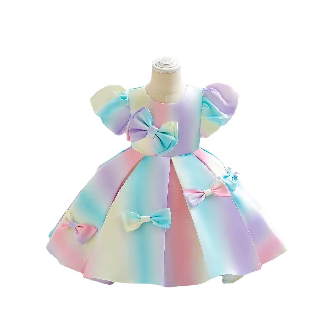 2023 Luxurious Cute Spaghetti Handmade Flower Girls Dresses Bow Belt Bead Princess Kids Floor Length Bridesmaid Dress Girl Pageant Ball Gown baby birt