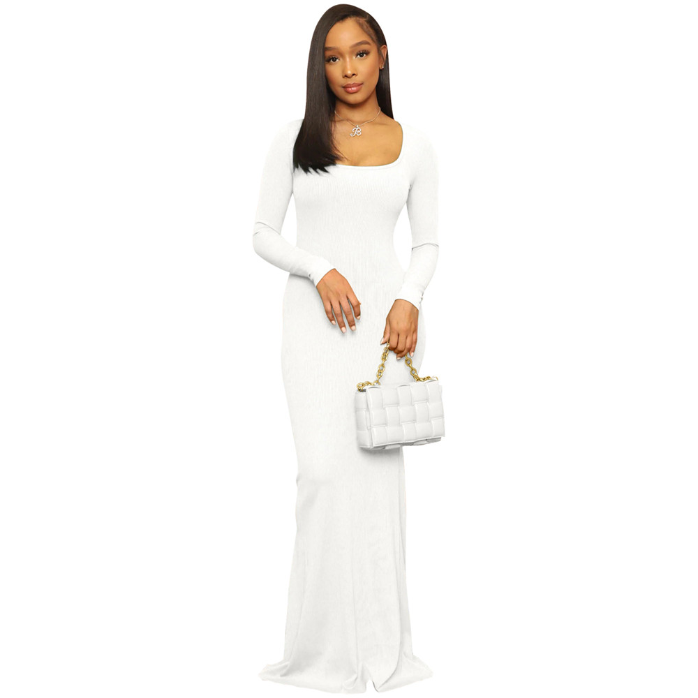 New 2024 Ribbed Dresses Women Spring Long Sleeve Bodycon Dress Sexy Square Collar Threaded Dress Night Club Party Elegant Wear Wholesale bulk items 92