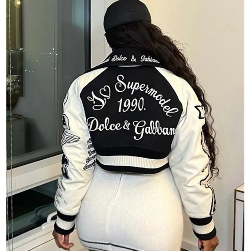 Women s Jackets Varsity Bomber Jacket Brown Baseball Fashion Fall For Patchwork Button Black Crop Top Coats 230215