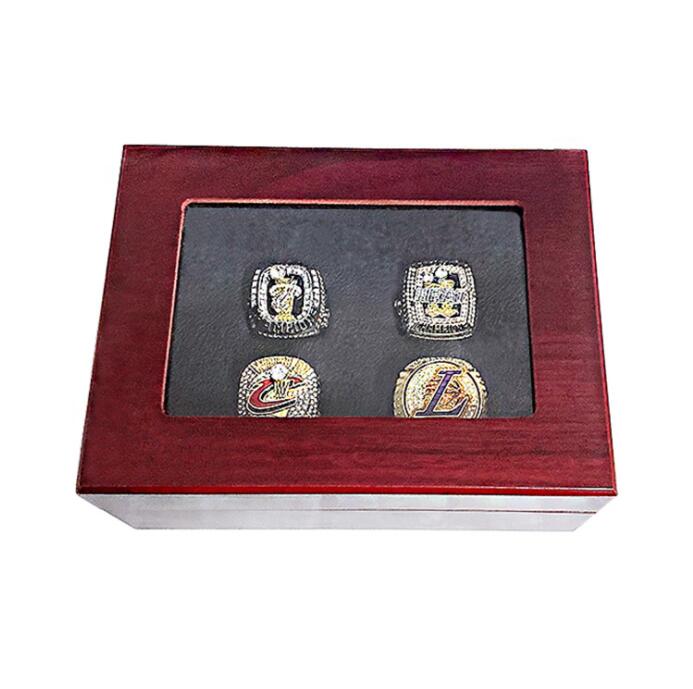 4pcs JAMES Basketball Team champions Championship Ring Set With Wooden Box Souvenir Men Women Boy Fan Brithday Gift 2022 2023 Hip hop Jewelry Sport Pu