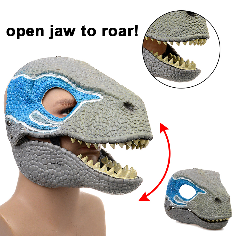 Party Masks 3D Dinosaur Mask Horror Dragon Latex Headgear Masquerade Cosplay Costume Jurassic Raptor Dino Moving Jaw Lifelike 230216