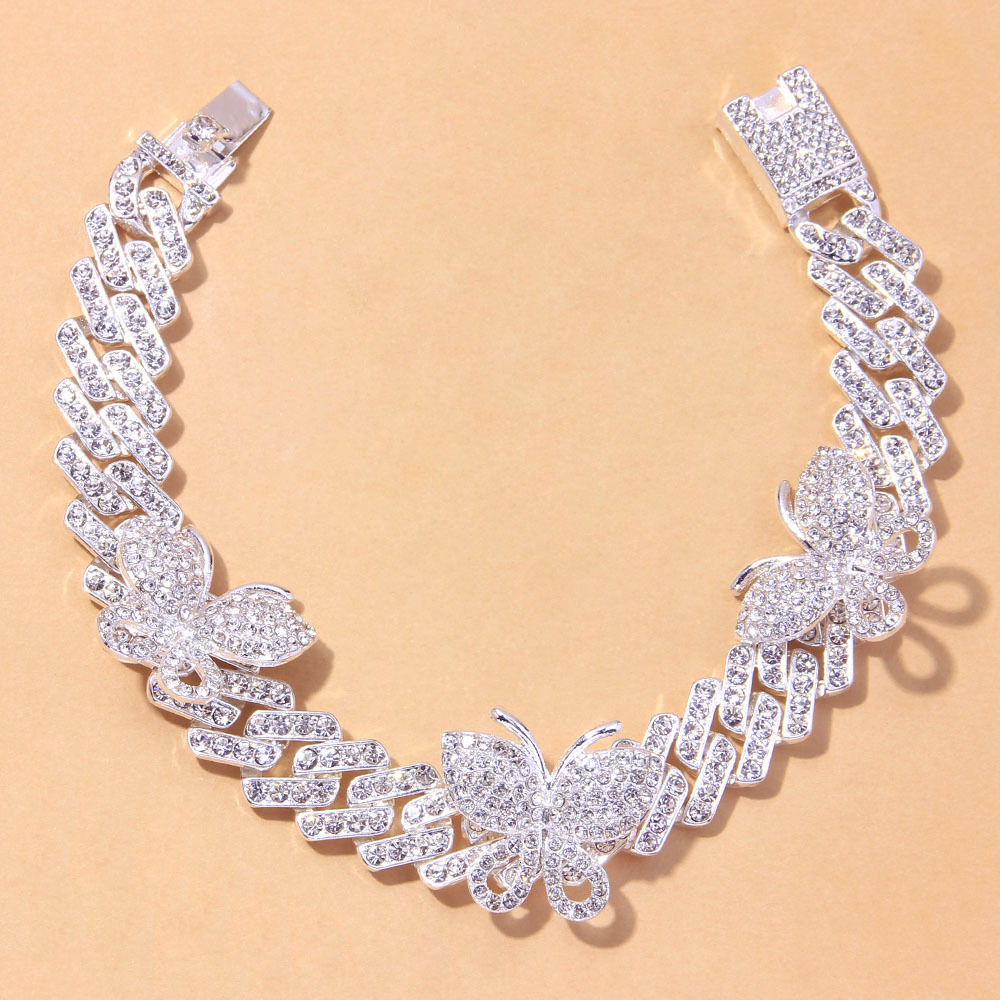 Anklets Punk Cuban Link Butterfly Anklet Wholesale Bracelet Fashion Chunky Miami Sandals Iced Out Bling Anklets for Women Men 230306