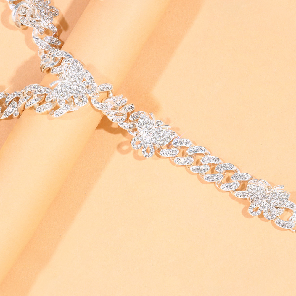 Anklets Cuban Butterfly High Heel for Women Quality Bracelet Crystal Hip Hop Foot Toe Ring Beach Jewelry Sandal Gifts 230216