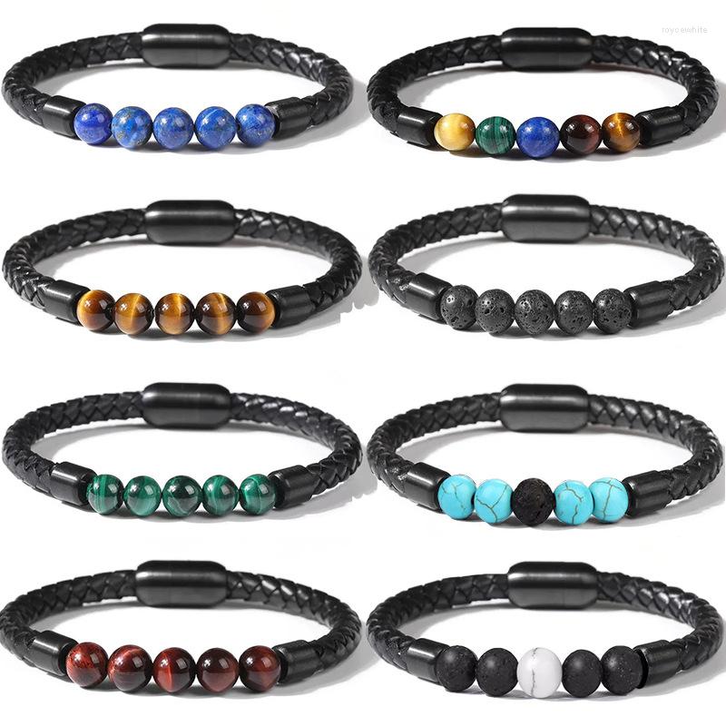 Charm Bracelets 8MM Natural Stone Genuine Leather Braided Bracelet Stainless Steel Volcanic Rock Tiger Eye Bead Bangles Men Jewelry
Charm Bracelets 8MM Natural Stone Genuine Leather Braided Bracelet Stainless Steel Volcanic Rock Tiger Eye Bead Bangles Men Jewelry