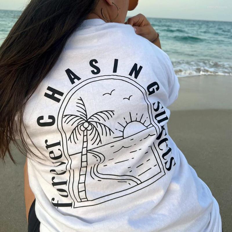 Women's T Shirts Forever Chasing Sunsets Graphic Printing Women White Short Sleeve Loose Cotton Crewneck Tops Vintage Style Beach Tees
Women's T Shirts Forever Chasing Sunsets Graphic Printing Women White Short Sleeve Loose Cotton Crewneck Tops Vintage Style Beach Tees
