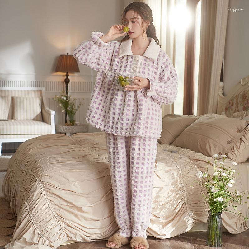 Women's Sleepwear Cute Sweet Nightwear Thick Plaid Pijama Long Sleeve Lapel Pullover Pants Home Clothes Warm Pyjamas Sets, Green-8156
Women's Sleepwear Cute Sweet Nightwear Thick Plaid Pijama Long Sleeve Lapel Pullover Pants Home Clothes Warm Pyjamas Sets, Green-8156
