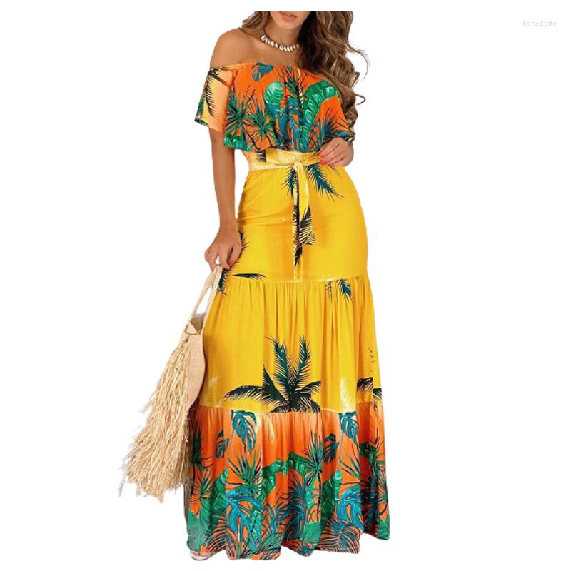 Casual Dresses Holiday Lady Sexy Boho Style Off Shoulder Tropical Print Ruffles High Waist Summer Women' Yellow Maxi Dress With Belt, Lzq4255
Casual Dresses Holiday Lady Sexy Boho Style Off Shoulder Tropical Print Ruffles High Waist Summer Women' Yellow Maxi Dress With Belt, Lzq4255