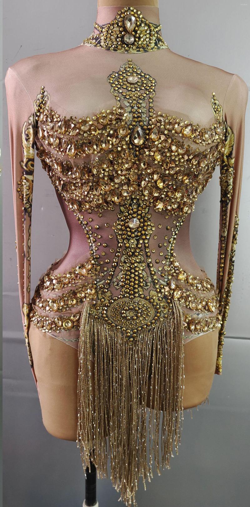 Stage Wear Gold Rhinestones Fringes Spandex Bodysuit Evening Birthday Celebrate Long Sleeves Leotard Women Dancer Party Costume, Nude
Stage Wear Gold Rhinestones Fringes Spandex Bodysuit Evening Birthday Celebrate Long Sleeves Leotard Women Dancer Party Costume, Nude