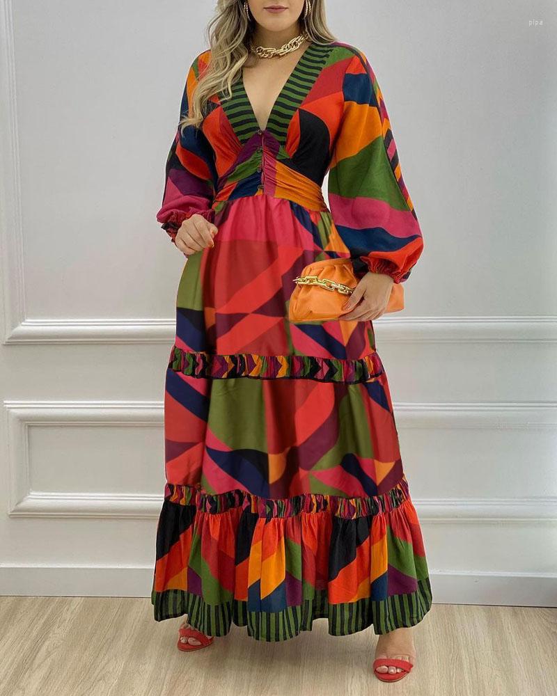 Casual Dresses Spring Summer Women Geometric Print Lantern Long Sleeve Maxi Dress Femme V-Neck A Line Lady Daily Street Wear, Multicolor
Casual Dresses Spring Summer Women Geometric Print Lantern Long Sleeve Maxi Dress Femme V-Neck A Line Lady Daily Street Wear, Multicolor