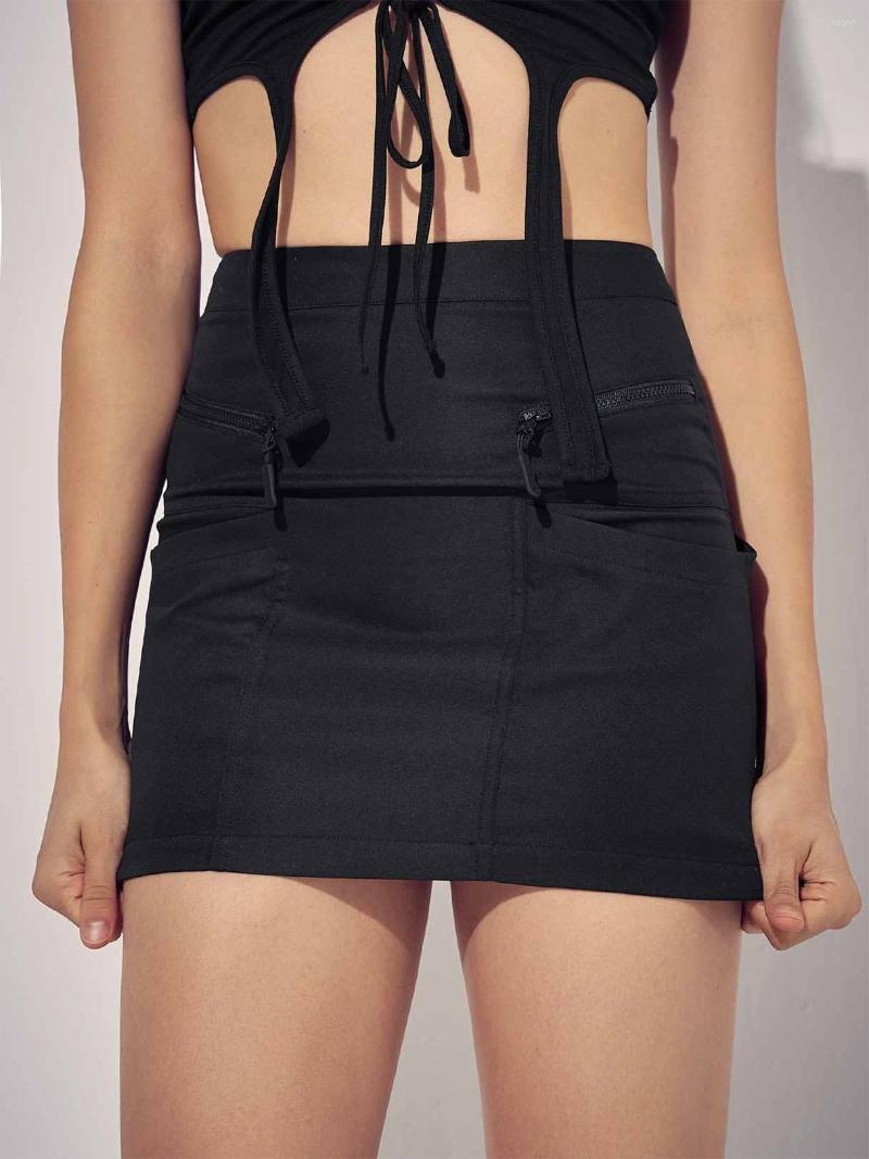

Skirts YOINS 2023 Women Summer Sexy Y2K Solid Double Zip Pocket Mini Skirt Streetwear Bottoms Black Party Vestidos