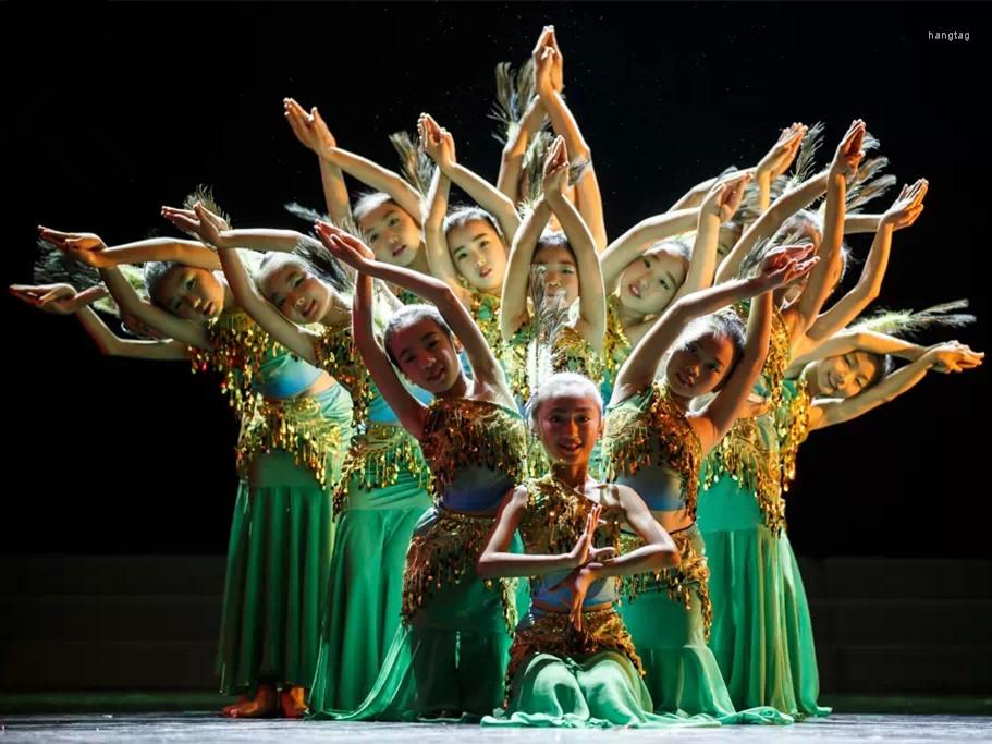 Stage Wear Children Dai Peacock Dance Costumes Clothes Girls Small Fishtail Skirt Sequined Dress, Emerald green
Stage Wear Children Dai Peacock Dance Costumes Clothes Girls Small Fishtail Skirt Sequined Dress, Emerald green