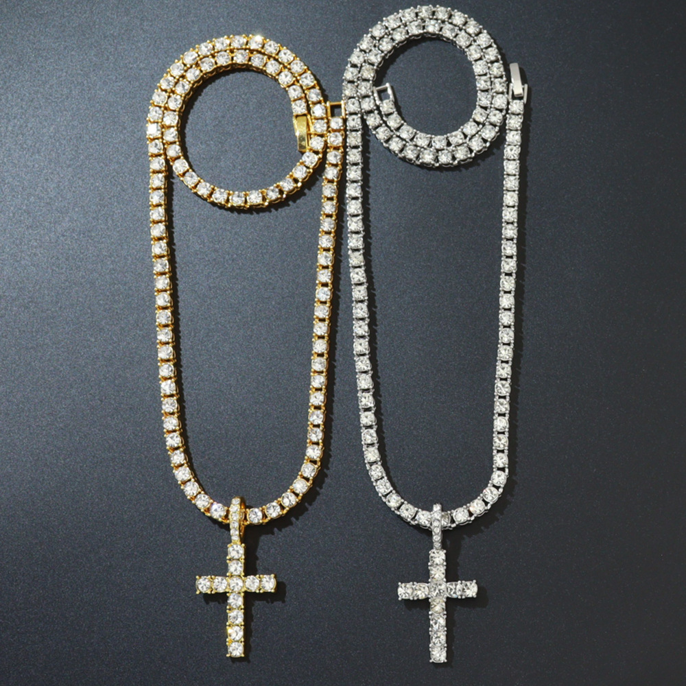 Luxury Iced Out Necklaces Women Full Austrian Rhinestone Cross Pendant with 4mm Tennis Chain Necklace Set Men's Hip Hop Jewelry Gold Silver Fashion Hiphop Necklace
Luxury Iced Out Necklaces Women Full Austrian Rhinestone Cross Pendant with 4mm Tennis Chain Necklace Set Men's Hip Hop Jewelry Gold Silver Fashion Hiphop Necklace
