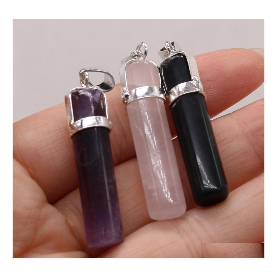 Charms Healing Cylinder Pillar Pink Amethyst Black Agate Stone Rose Quartz Crystal Pendant Diy Necklace Women Fashion Jewelry Sport1 Dh57Q
Charms Healing Cylinder Pillar Pink Amethyst Black Agate Stone Rose Quartz Crystal Pendant Diy Necklace Women Fashion Jewelry Sport1 Dh57Q