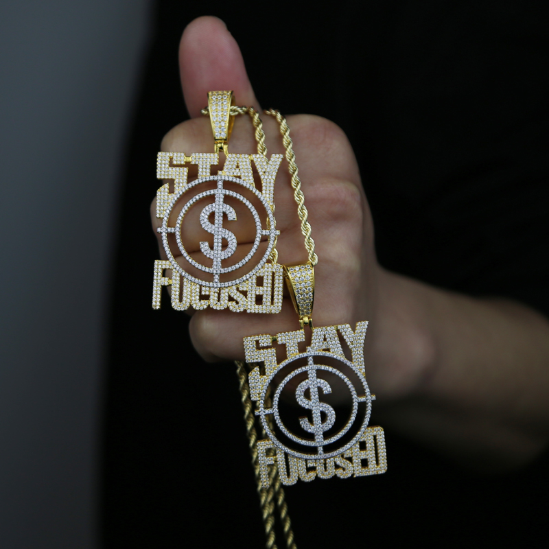 New Big US Dollar Money Sign Pendant Necklace Men Rapper Hip Hop Punk Long Rope Chain Women Statement Letter Stay Focused Necklace Jewelry