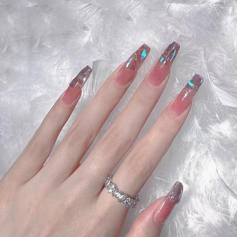 False Nails 24Pcs Glossy Pink Long Glitter Diamond Wearable Fake Nail For Women Patch French Style SNO88, Jelly glue model 
False Nails 24Pcs Glossy Pink Long Glitter Diamond Wearable Fake Nail For Women Patch French Style SNO88, Jelly glue model