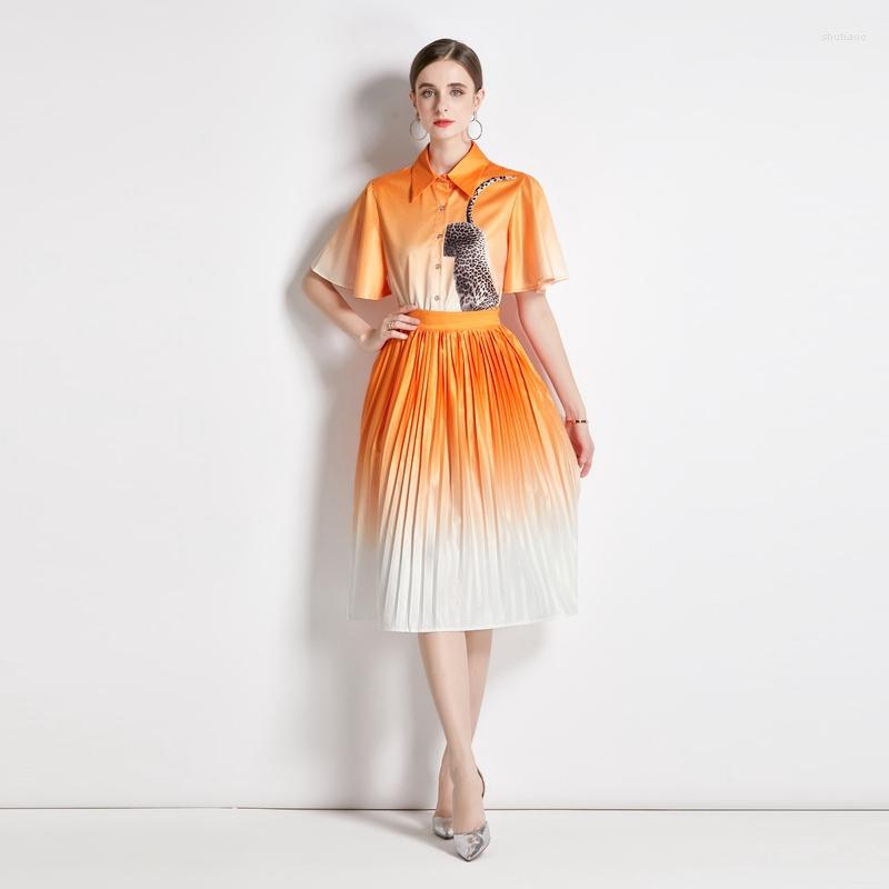 Work Dresses Summer Vintage Gradient Color Two-piece Set Female Elegant Short-Sleeved Shirt Top And High Waist Pleated Skirt, Picture shown
Work Dresses Summer Vintage Gradient Color Two-piece Set Female Elegant Short-Sleeved Shirt Top And High Waist Pleated Skirt, Picture shown