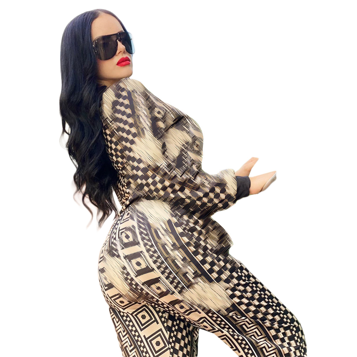 2023 New Print Two Piece Pants Outfits Women Casual Zipper Sweatshirt and Pant Set Free Ship