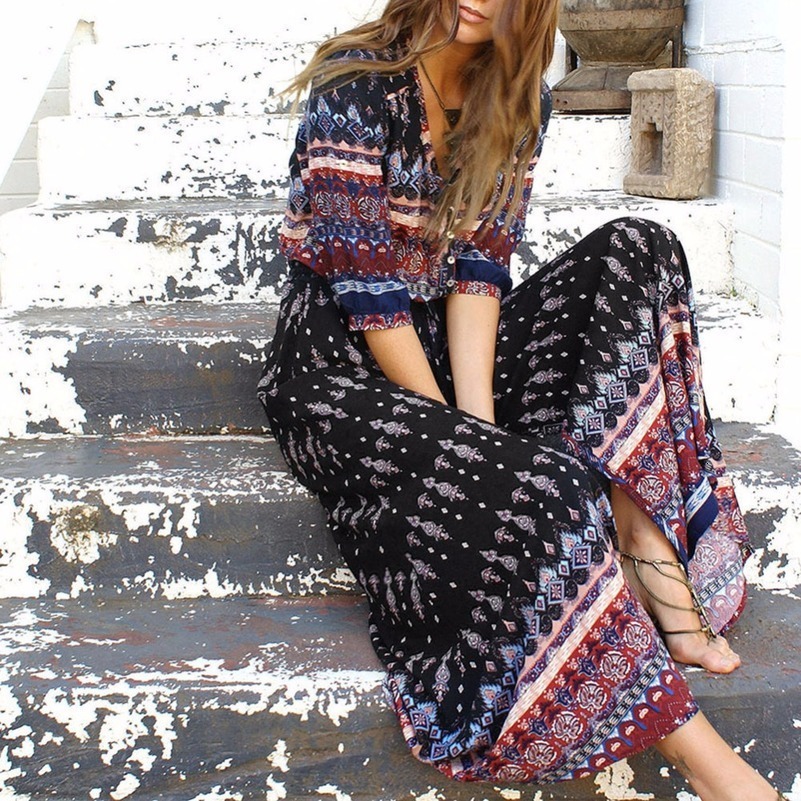 Casual Dresses NEDEINS Summer Boho Beach Fashion Floral Print Ethnic Long Maxi Woman Party Night Elegant 230217