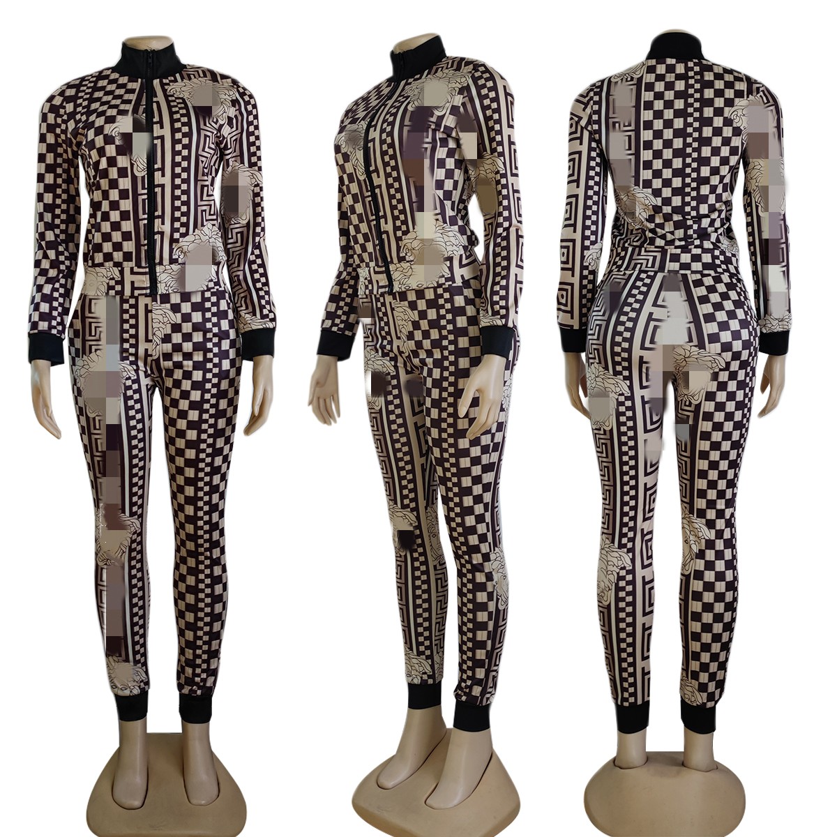 Jacket and Bottoms Two Piece Pants Outfits Women Casual Zipper Sweatshirt and Pant Set