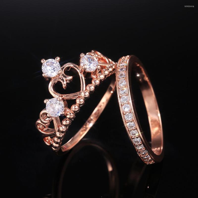 Wedding Rings Loredana Fashion Exquisite Jewelry For Women.The Crown Of A Noble Queen Advanced Zircon Proposal Two-in-one Ring