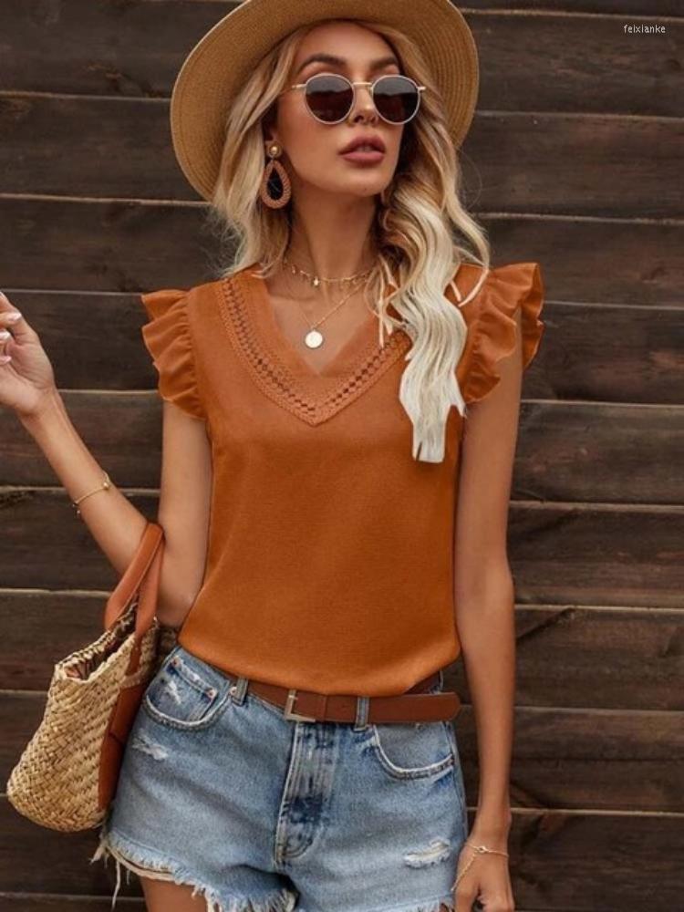 Women' Blouses Fashion Women Summer Solid Color Shirts Hollow Out Design Ruffles Decor V-Neck Sleeveless Casual Loose Pullovers Top, White
Women' Blouses Fashion Women Summer Solid Color Shirts Hollow Out Design Ruffles Decor V-Neck Sleeveless Casual Loose Pullovers Top, White