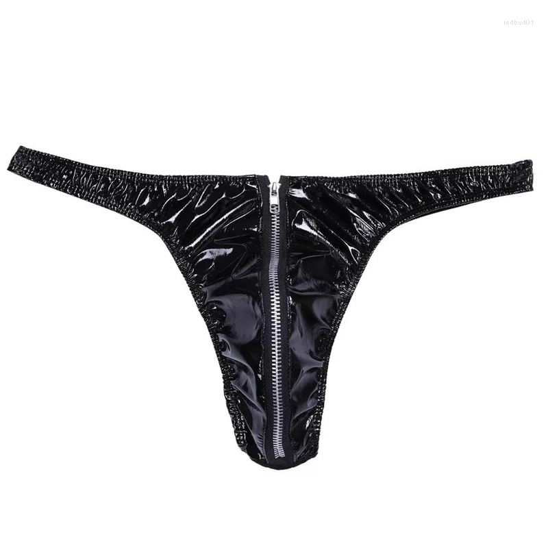 Men de sous-vêtements Men Sexy sous-vêtements artificiels Zipper en cuir artificiel Jock Low Rise Gay Panties érotique plus taille 5xl