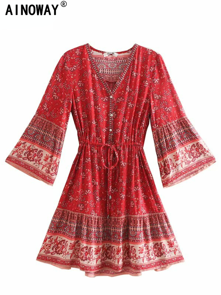 Casual Dresses Vintage chic fashion women hippie floral print V-neck Bohemian mini dresses Summer ladies flare sleeve cotton beach Boho dress 230217, Red
Casual Dresses Vintage chic fashion women hippie floral print V-neck Bohemian mini dresses Summer ladies flare sleeve cotton beach Boho dress 230217, Red