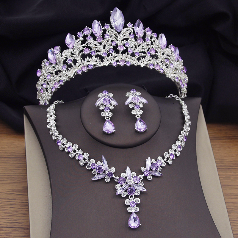 Wedding Jewelry Sets Gorgeous Purple Crystal Bridal for Women Silver Colors Tiaras Earrings Necklaces Crown Set Fashion 230216
Wedding Jewelry Sets Gorgeous Purple Crystal Bridal for Women Silver Colors Tiaras Earrings Necklaces Crown Set Fashion 230216