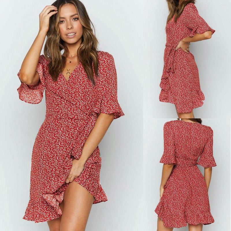 Casual Dresses Women V-Neck Lace Draw Back Waist Printing Short Sleeve Pleated Dress, Red
Casual Dresses Women V-Neck Lace Draw Back Waist Printing Short Sleeve Pleated Dress, Red