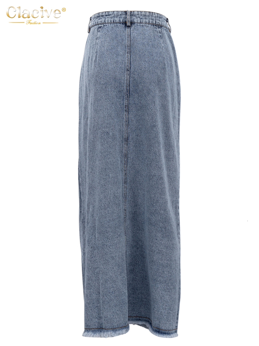 Skirts Clacive Vintage Loose Chic Skirts For Women Elegant High Waist Office Lady Long Skirt Fashion Blue Denim Skirt Female Clothing 230217
