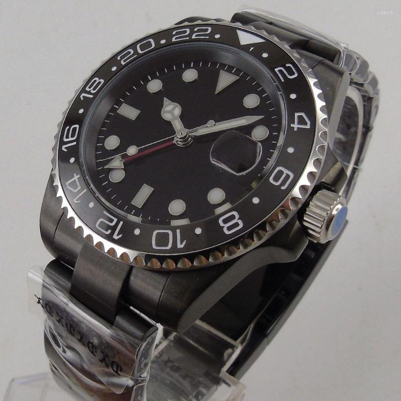 Wristwatches 40MM Black Sterile Dial Sapphire Glass PVD Coated GMT Ceramic Bezel Date Case Back Automatic Men's Wristwatch, Picture shown
Wristwatches 40MM Black Sterile Dial Sapphire Glass PVD Coated GMT Ceramic Bezel Date Case Back Automatic Men's Wristwatch, Picture shown