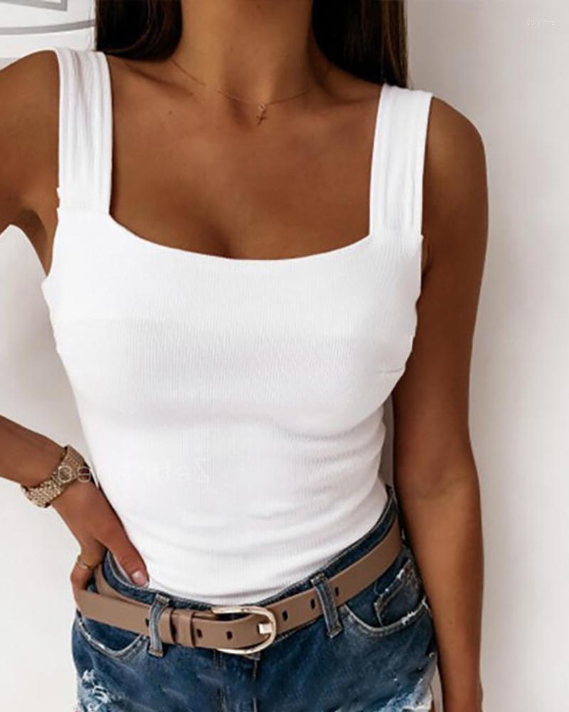 

Women' Tanks Women Square Neck Backless Rib-knit Basic Tank Top 2023 Summer Fashion Sleeveless Streetwear Cami Shirt Robe Femme Clothing, White