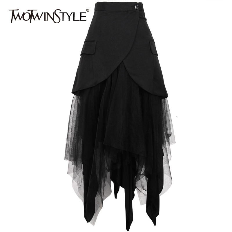 Skirts TWOTYLE Asymmetrical Patchwork Mesh Skirt For Women High Waist Plus Sizes Female Fashion Clothes Spring 230217, Black
Skirts TWOTYLE Asymmetrical Patchwork Mesh Skirt For Women High Waist Plus Sizes Female Fashion Clothes Spring 230217, Black