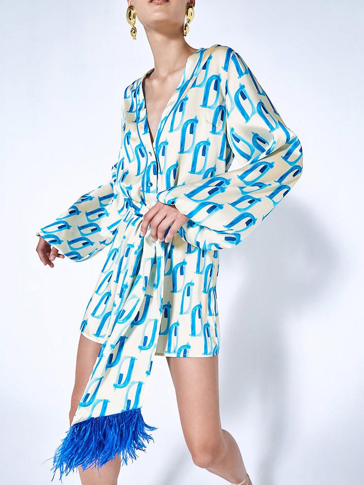 Casual Dresses Summer Satin Printed Mini For Women Elegant V-Neck Lace Up With Feather Dress Female 2023 Lady Party Vocation Clothes, Sky blue
Casual Dresses Summer Satin Printed Mini For Women Elegant V-Neck Lace Up With Feather Dress Female 2023 Lady Party Vocation Clothes, Sky blue