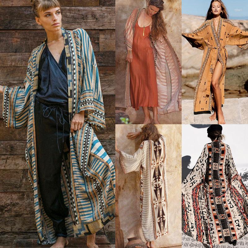 Casual Dresses Beach Bikini Cover-Up Traditional Robes For Women Fashion Geometric Pattern Cardigan Loose Summer Sun Protection Coat