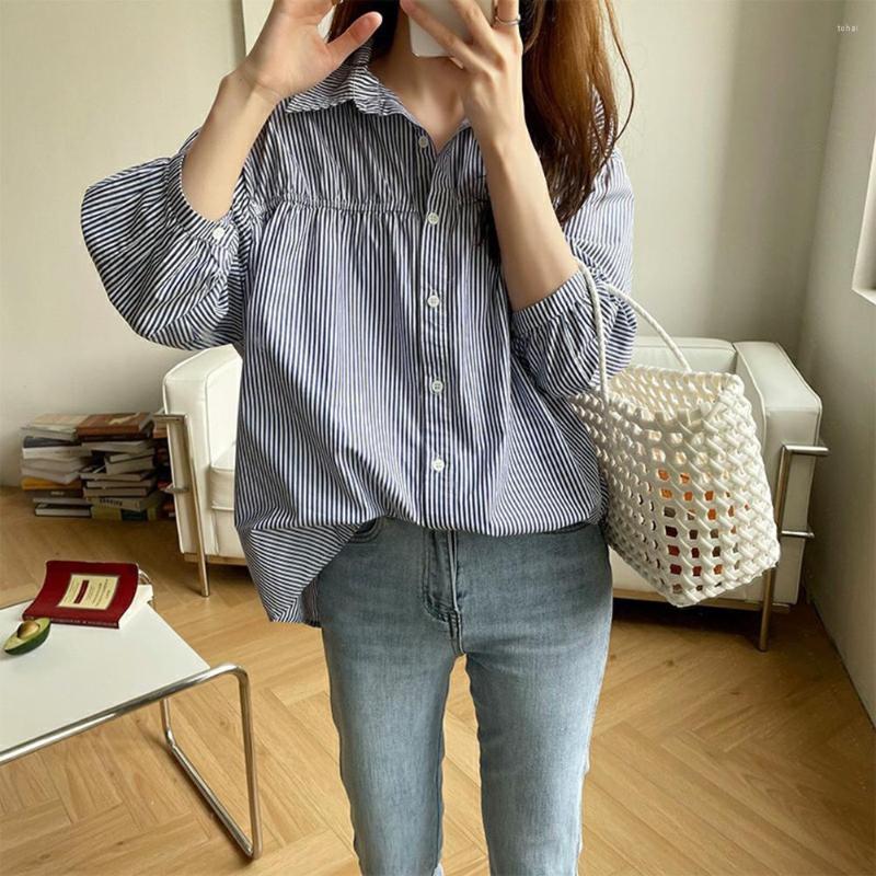 Women's Blouses Women Cotton Striped Shirts Tops Spring Autumn Puff Sleeve Drawstring Three-quarter Shirt Lapel Collar Breathable, Blue stripes
Women's Blouses Women Cotton Striped Shirts Tops Spring Autumn Puff Sleeve Drawstring Three-quarter Shirt Lapel Collar Breathable, Blue stripes