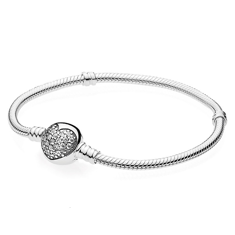 Bangle Original Rose Moments Pave ful Heart Clasp Snake Chain Bracelet Fit Fashion 925 Sterling Silver Charm DIY Jewelry 230216