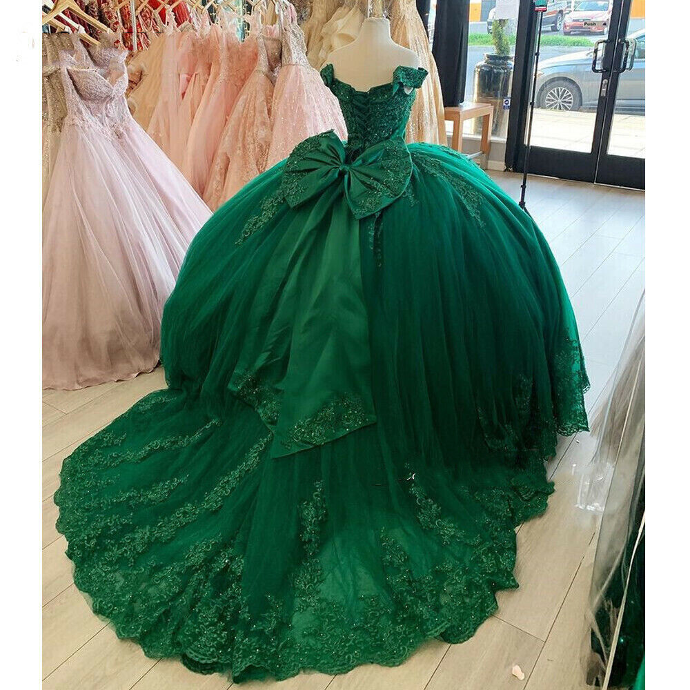 Classy Green Lace Quinceanera Dresses 2024 Puffy Tulle Ball Gown Meninas de 15 Anos Porno Sweet 15 Birthday Party Wear With Bow Elegant Prom Dress Ves