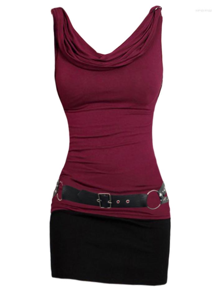 Casual Dresses Colorblock Panel Ruched Sleeveless Cowl Neck Hooded Mini Dress With Rivets O Ring Belt Women Contrast Color Slim Tank Robe, Red
Casual Dresses Colorblock Panel Ruched Sleeveless Cowl Neck Hooded Mini Dress With Rivets O Ring Belt Women Contrast Color Slim Tank Robe, Red