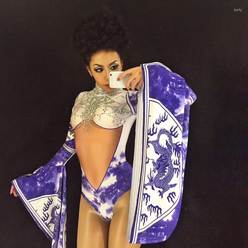 Stage Wear Sexy Chinese Blue And White Porcelain Rhinestone Bodysuit Female Singer Print One-piece Costume Glisten, Picture shown
Stage Wear Sexy Chinese Blue And White Porcelain Rhinestone Bodysuit Female Singer Print One-piece Costume Glisten, Picture shown