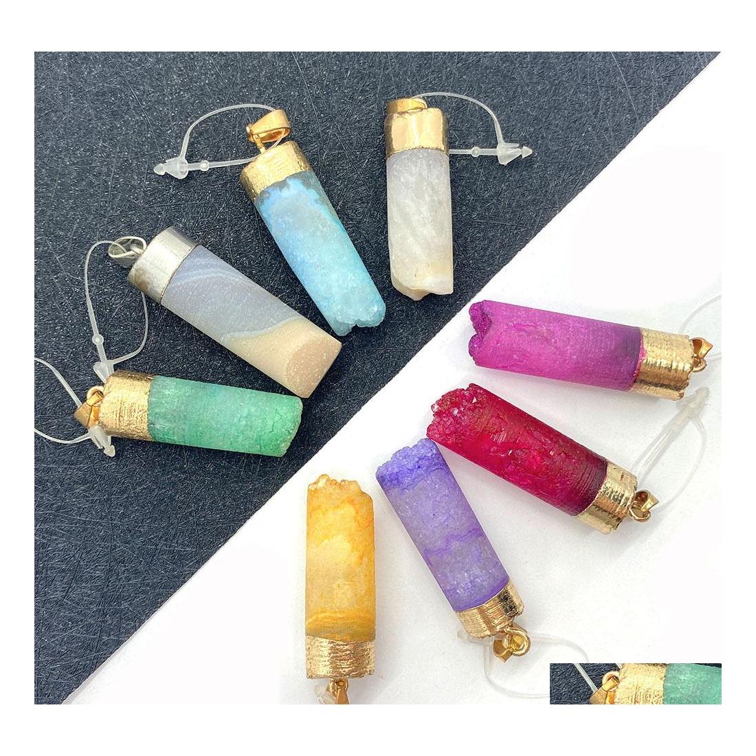 Charms Colorf Druzy Crystal Stone Cylindrical Pendant For Jewelry Making Chakra Reiki Healing Green Pink Yellow Pendants Sport1 Drop Dh4Sb
Charms Colorf Druzy Crystal Stone Cylindrical Pendant For Jewelry Making Chakra Reiki Healing Green Pink Yellow Pendants Sport1 Drop Dh4Sb