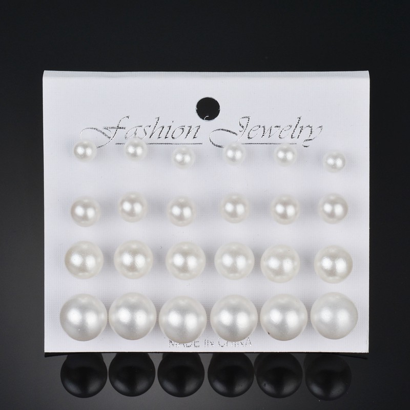 Stud 12 pairs White Simulated Pearl Earrings Set For Women Jewelry Ear Big Small Ball Stud Earrings Bijouteria brincos Bijoux