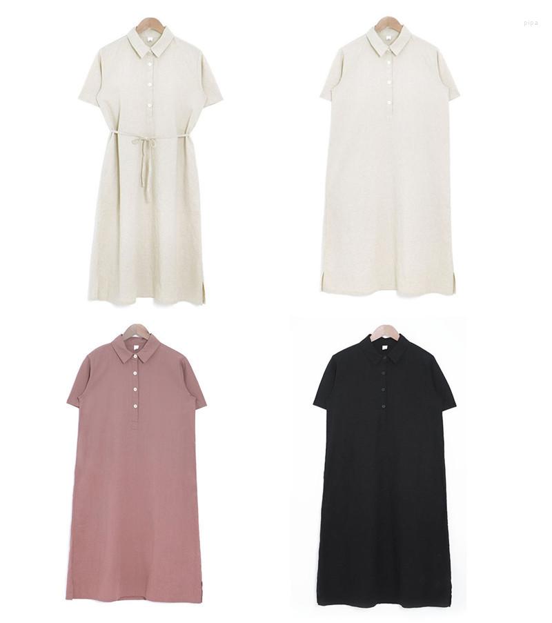 Casual Dresses Summer Shirt Dress Pink Evening Vintage Party Loose Fashionable Short-sleeved Literary Cotton And Linen Dres Long, Color as picture 
Casual Dresses Summer Shirt Dress Pink Evening Vintage Party Loose Fashionable Short-sleeved Literary Cotton And Linen Dres Long, Color as picture