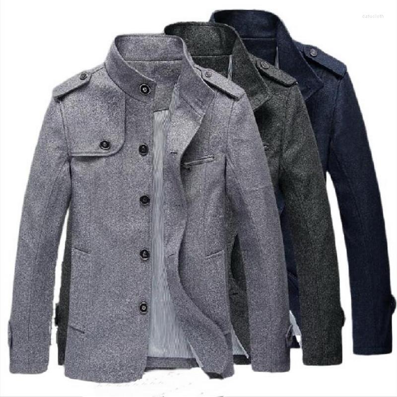 Men's Wool Men's Stand-Up Collar Woolen Coat Single-Breasted Solid Color Youth Mid-Length Jacket, Dark grey 
Men's Wool Men's Stand-Up Collar Woolen Coat Single-Breasted Solid Color Youth Mid-Length Jacket, Dark grey