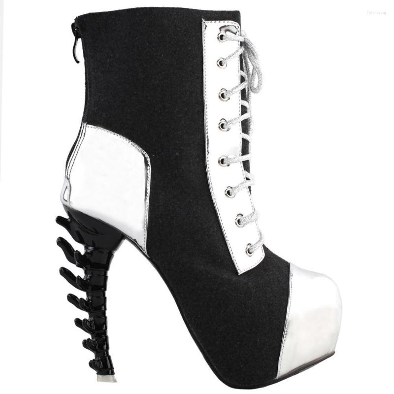 Dress Shoes Cool Dark Grey Silver Two Tone Lace-Up High-top Bone Heels Platform Ankle Boots
Dress Shoes Cool Dark Grey Silver Two Tone Lace-Up High-top Bone Heels Platform Ankle Boots